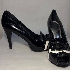 Chic Black and White Peep-Toe Heels